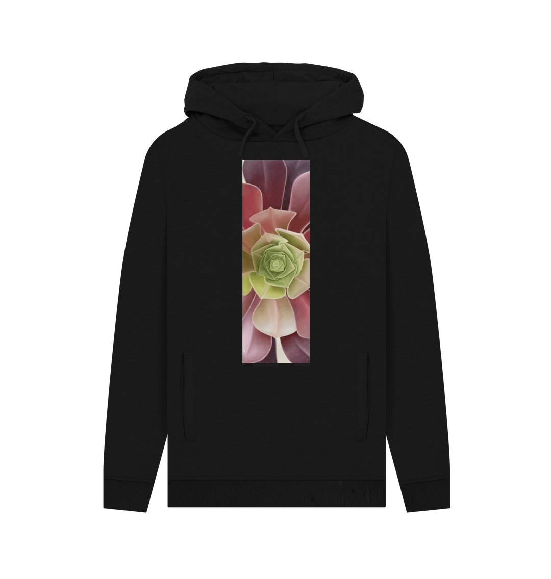 Black Unisex green to purple ombr\u00e9 succulent banner hoodie.