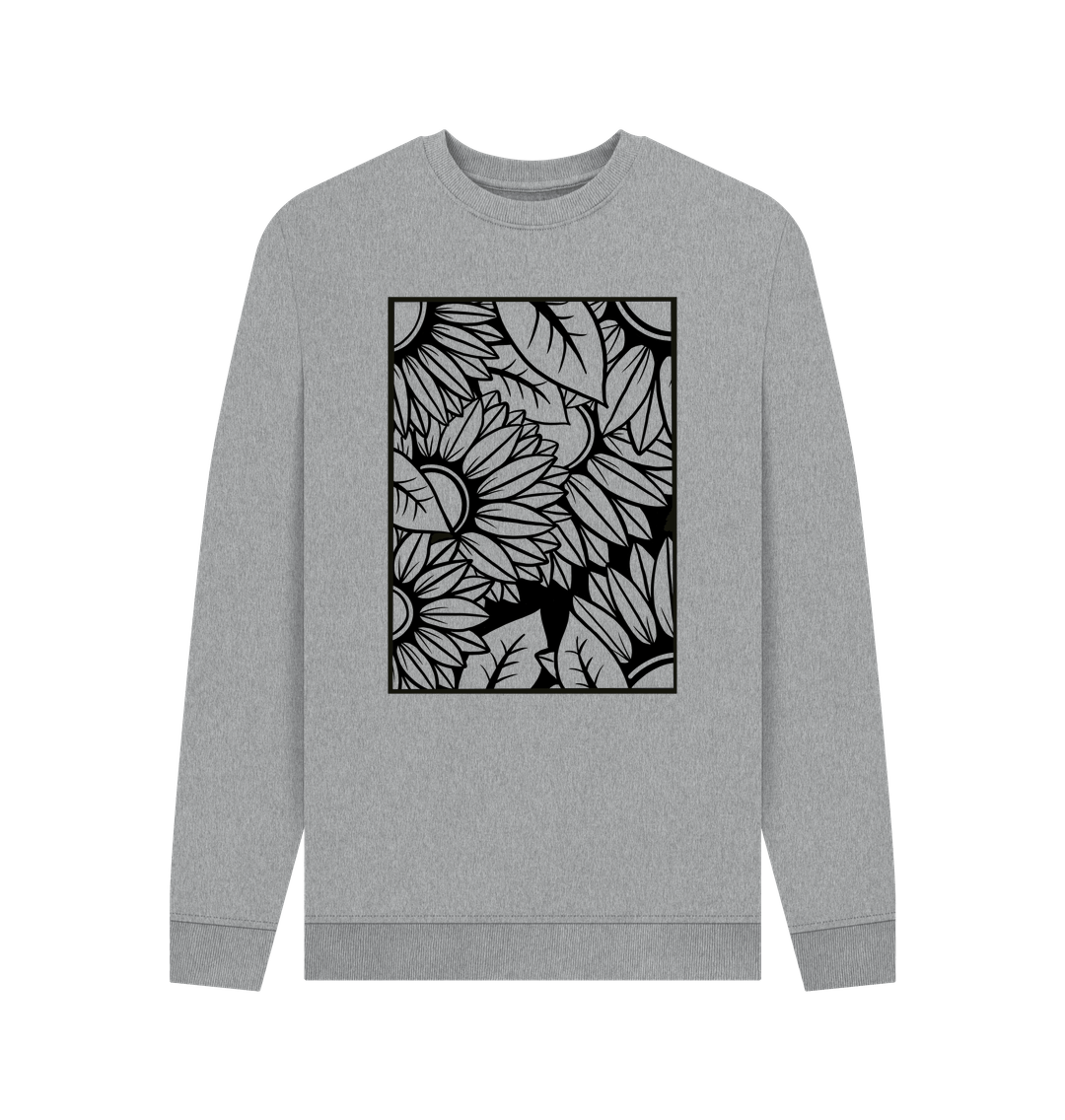 Light Heather Mens sunflower outline crewneck sweatshirt.