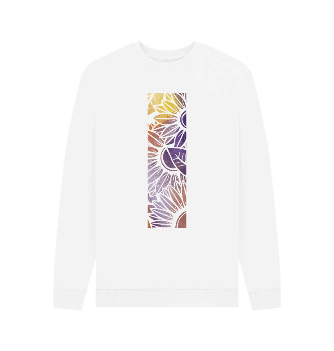 White Men\u2019s Rainbow spray painted sweatshirt.