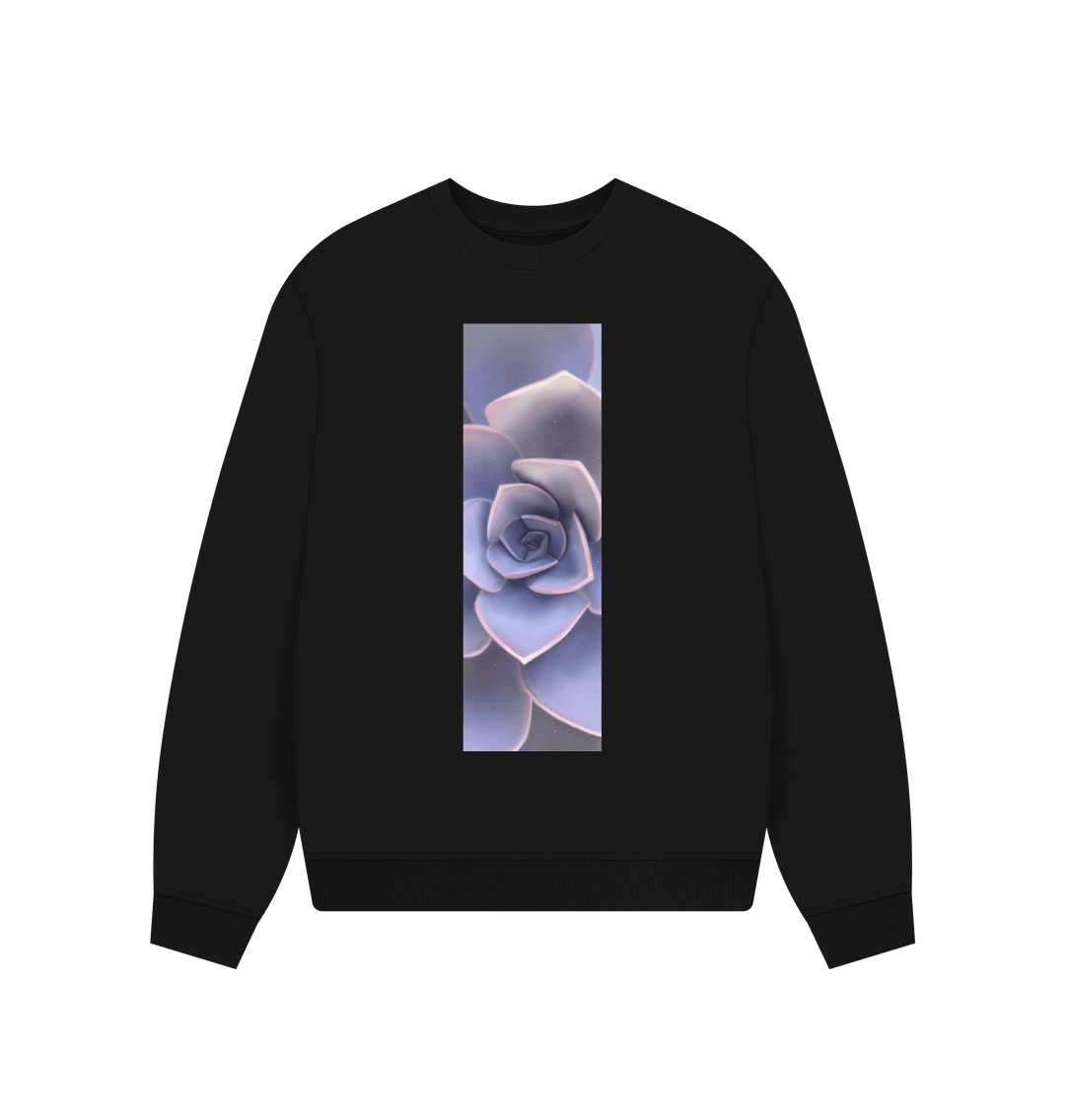 Black Women\u2019s pastel purple succulent banner oversized sweatshirt.