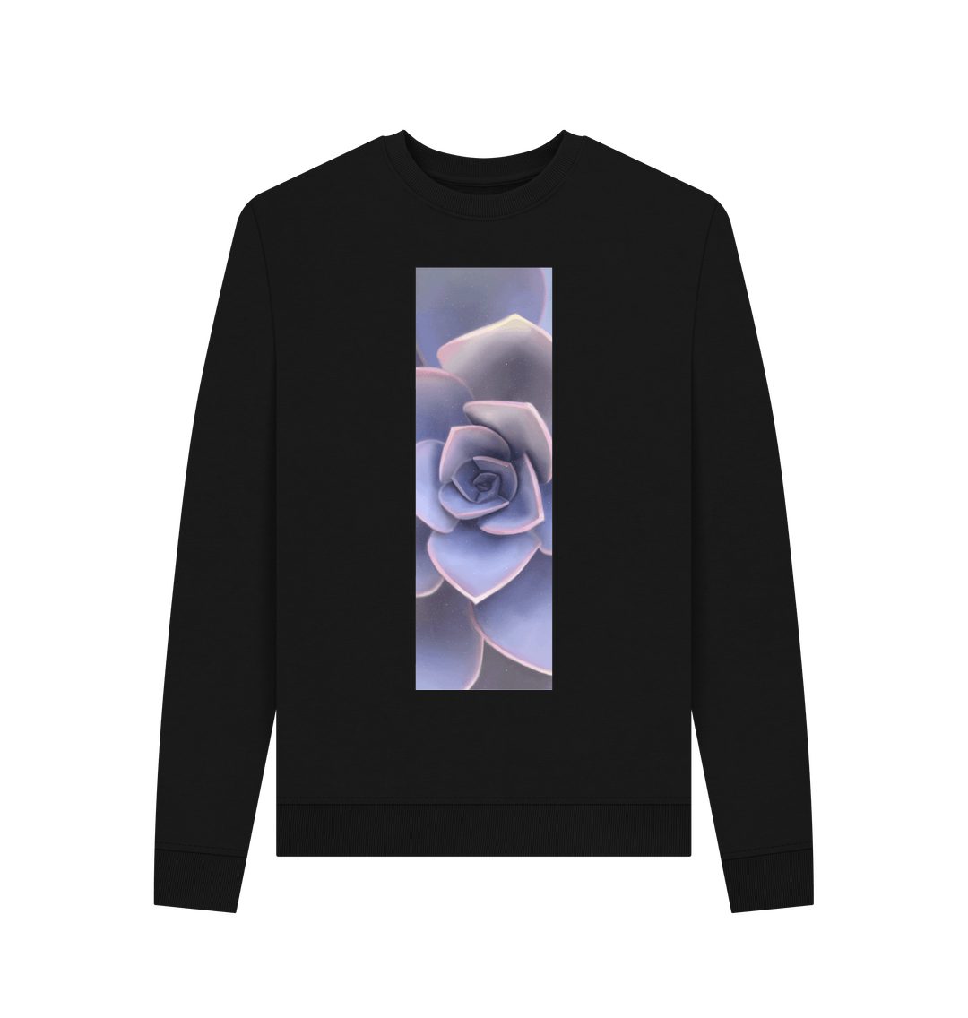 Black Women\u2019s pastel purple ombr\u00e9 succulent banner sweater.