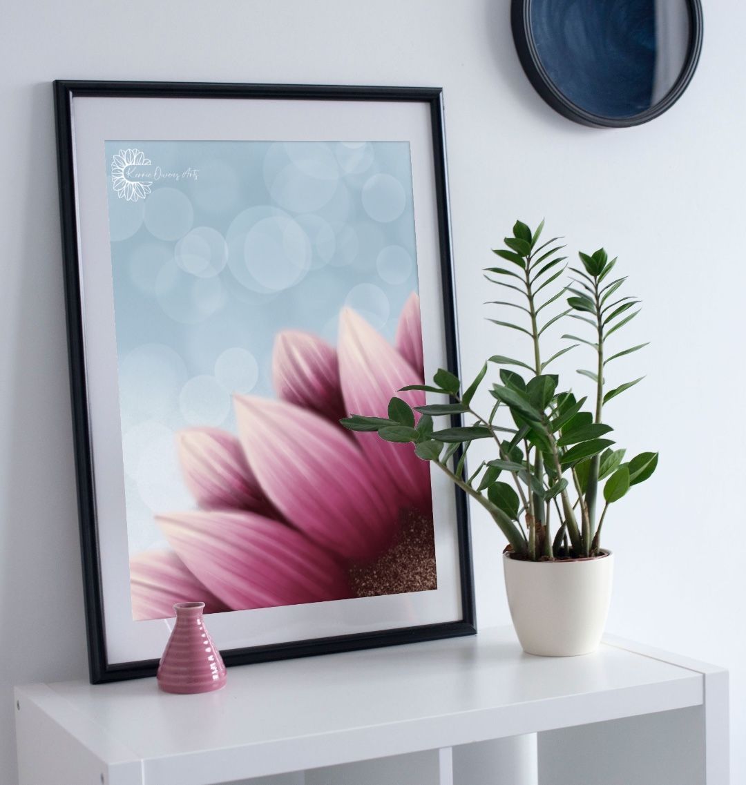 Corner view pink sunflower poster print.