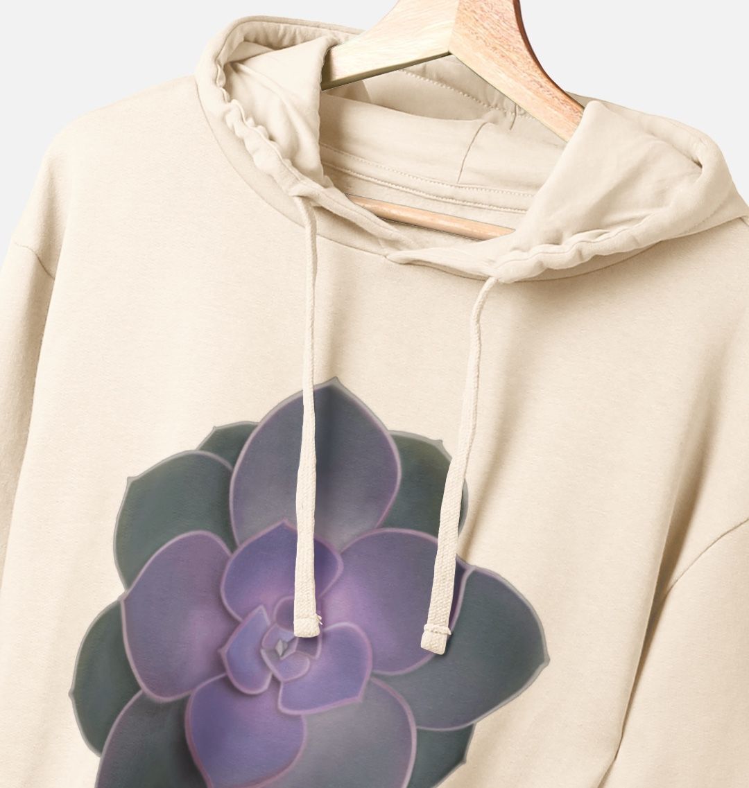 Unisex purple to green ombré succulent hoodie.