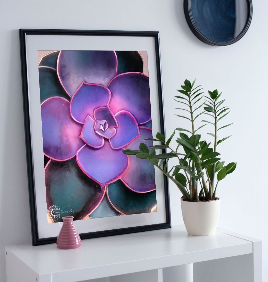 Pink to purple ombré succulent poster print.