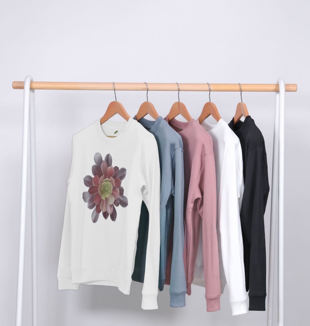 Women’s green to purple ombré succulent crewneck sweatshirt.