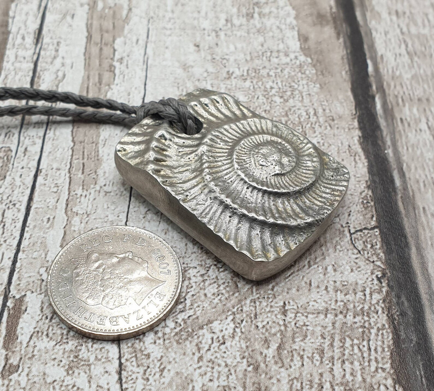 Solid pewter, Whitby ammonite casted pendant.