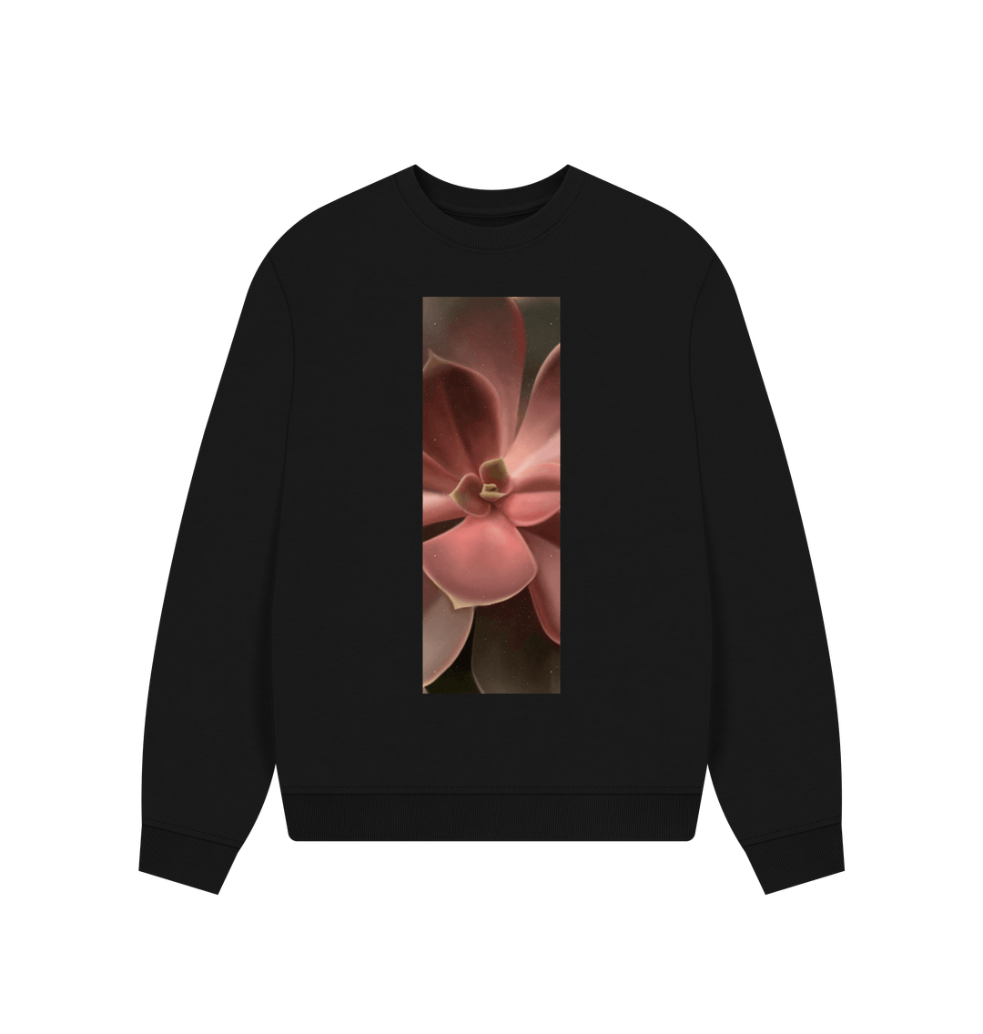 Black Women\u2019s red to green succulent banner oversized sweater.