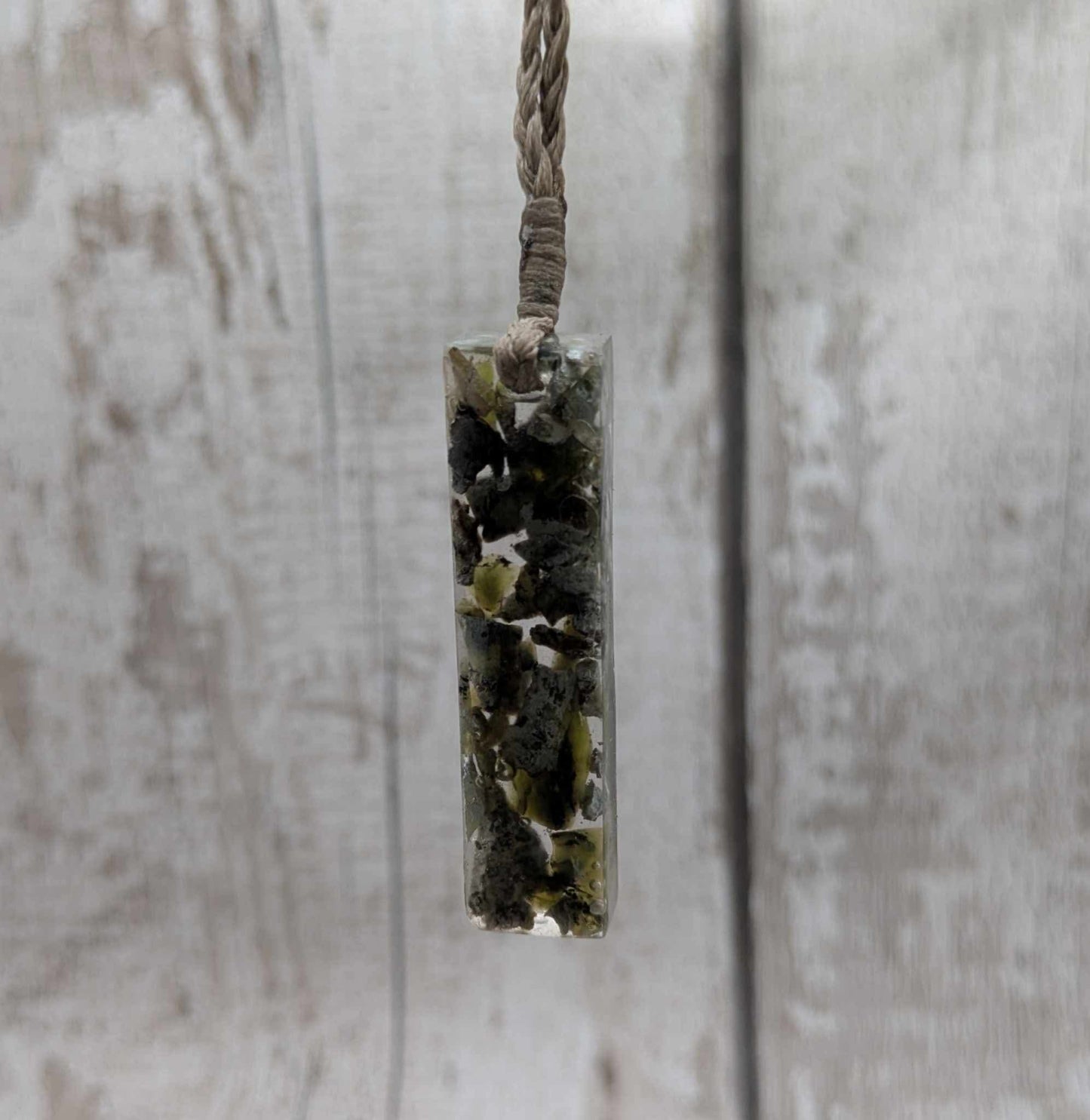 New Zealand mixed Pounamu chips pendant in UV resin.