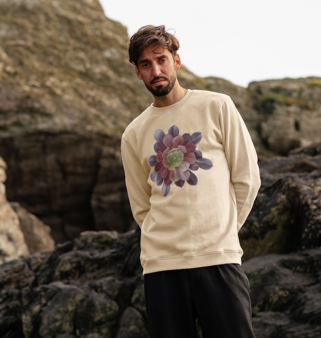 Men’s Green to purple ombré succulent sweatshirt.