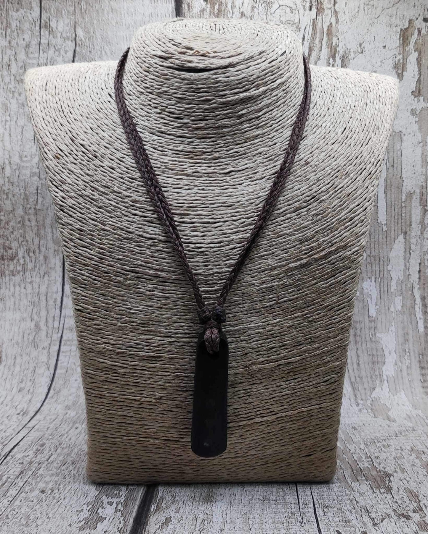 Bog oak with nz Pounamu serpentine, roimata pendant.
