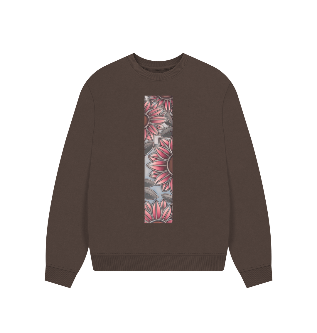 Chocolate Stained glass sunflower women\u2019s oversized sweatshirt.
