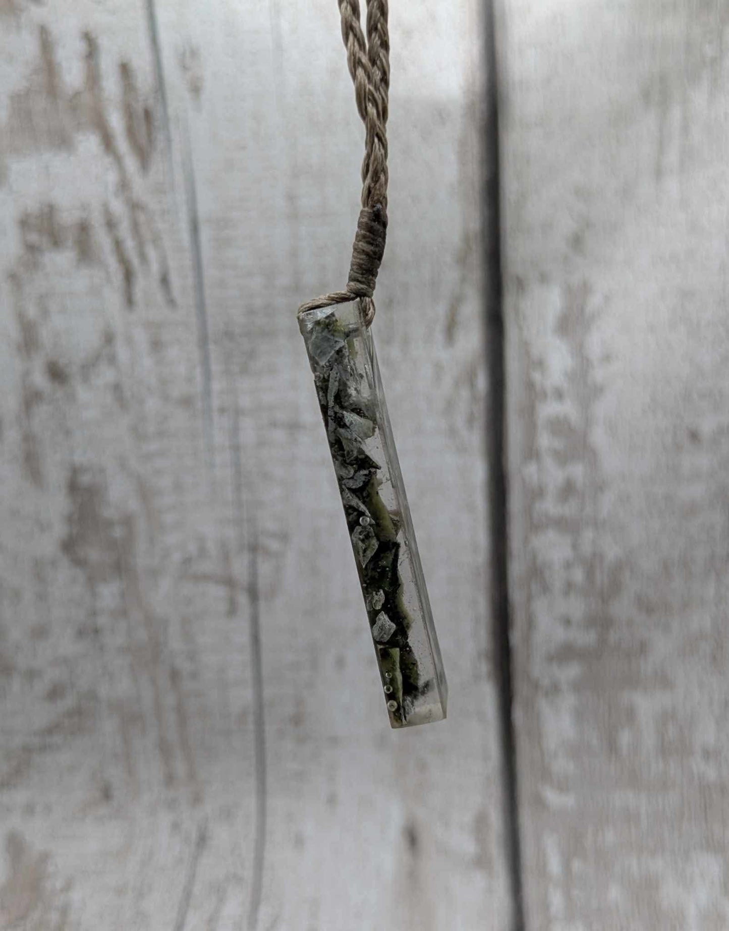 New Zealand mixed Pounamu chips pendant in UV resin.