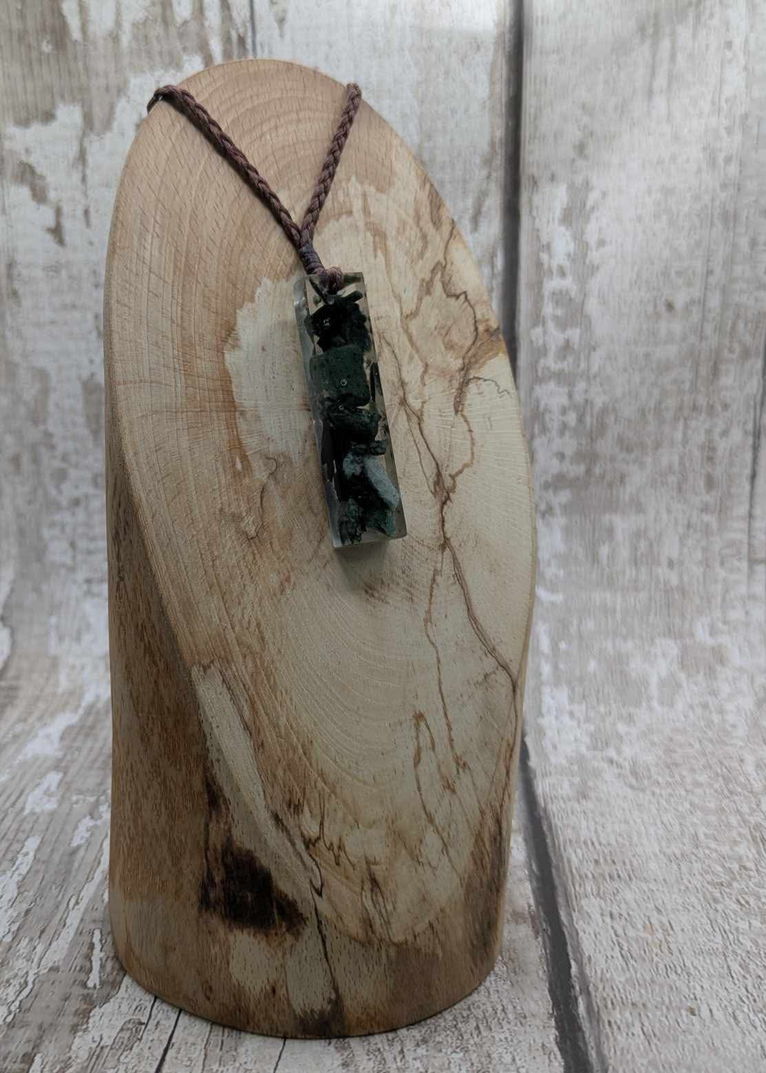 New Zealand mixed Pounamu chip pendant in UV resin.
