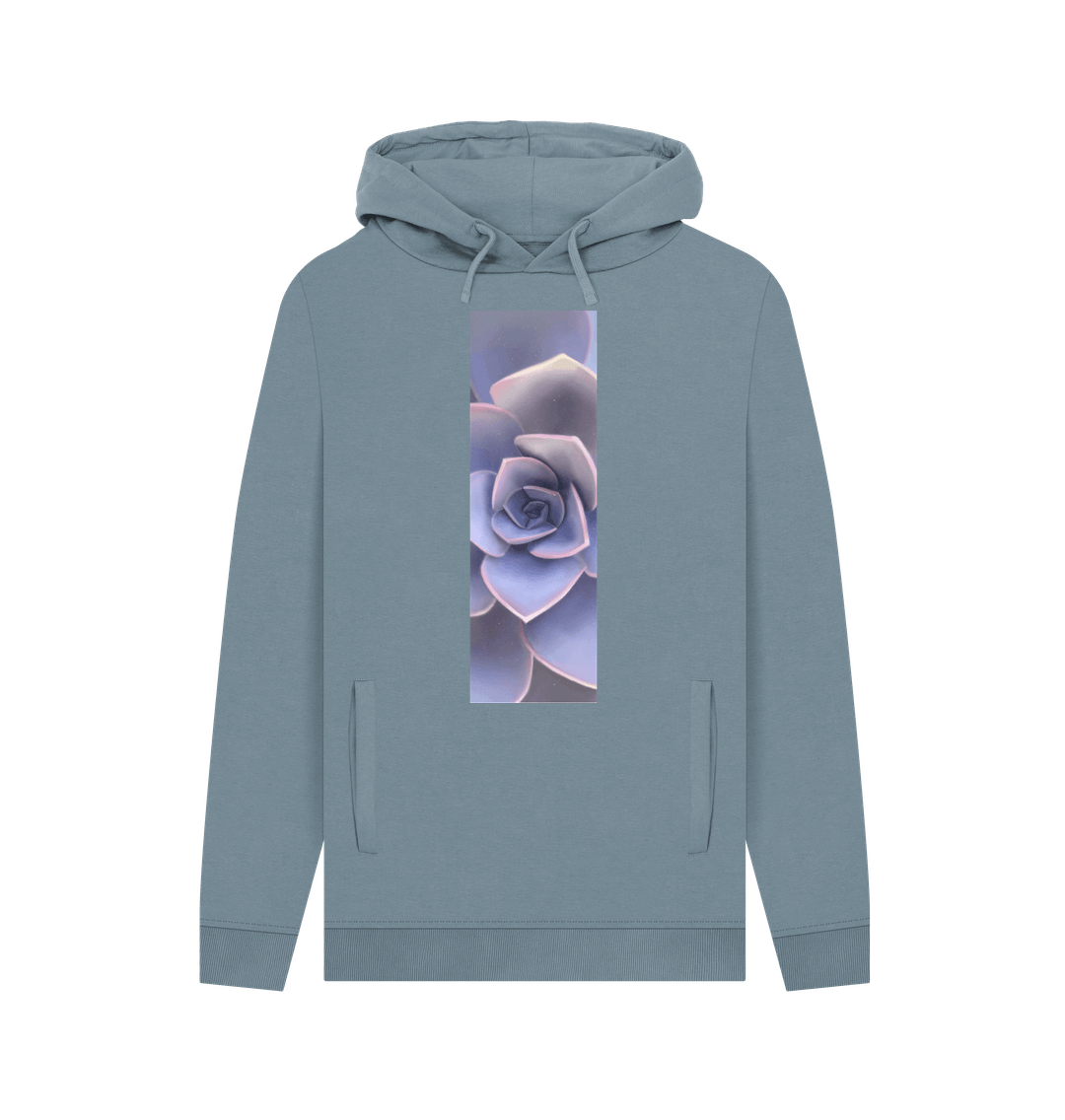 Stone Blue Unisex Purple ombr\u00e9 succulent banner hoodie.