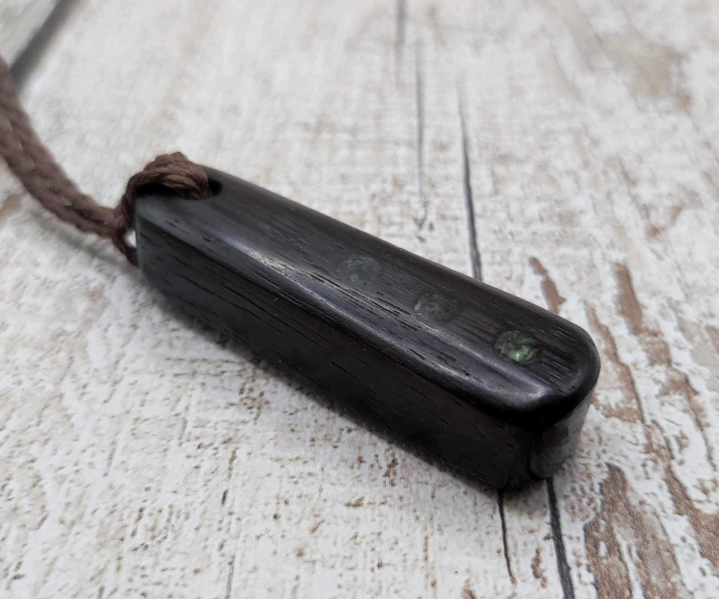 Bog oak with nz Pounamu serpentine, roimata pendant.
