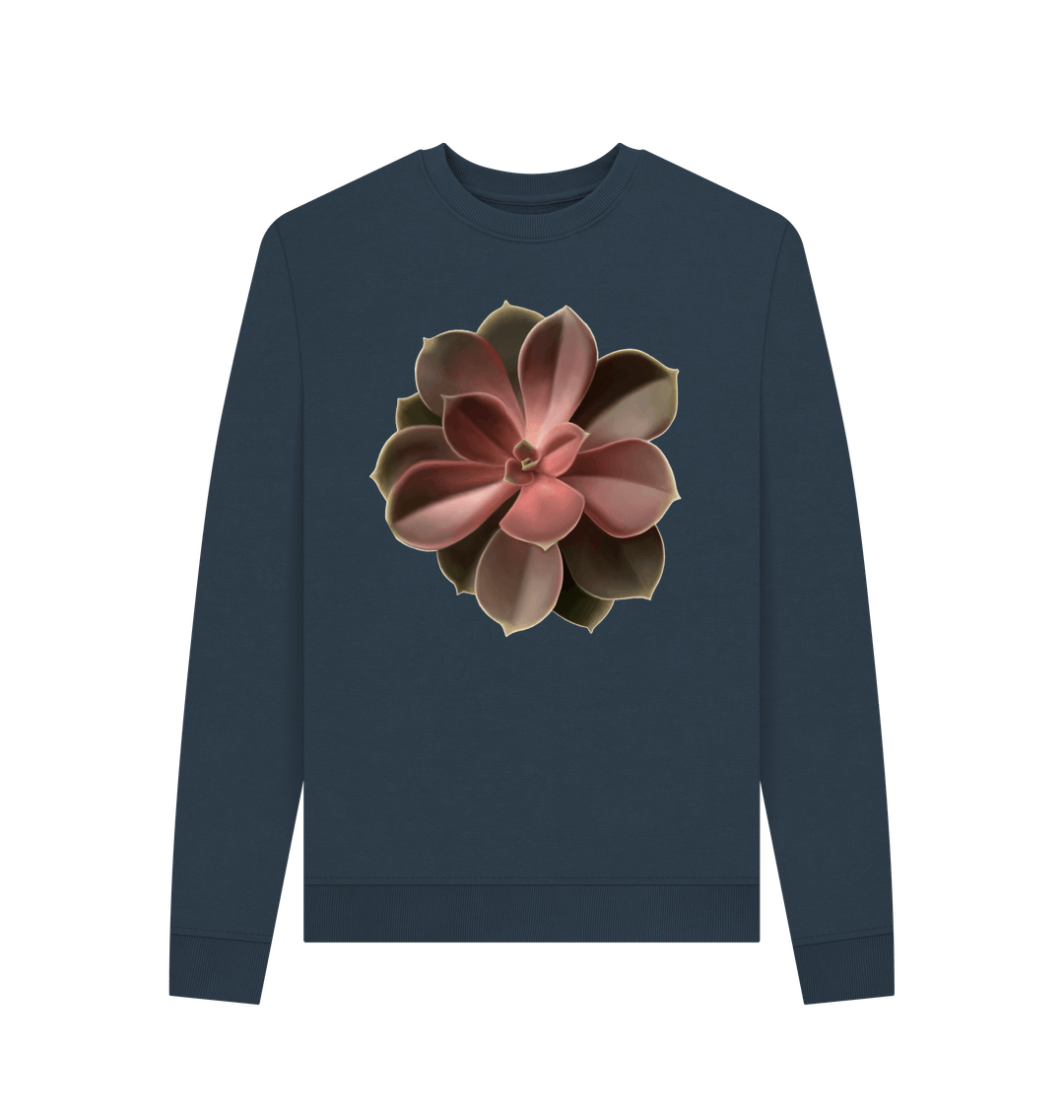 Navy Blue Women\u2019s Red to green ombr\u00e9 succulent sweatshirt.