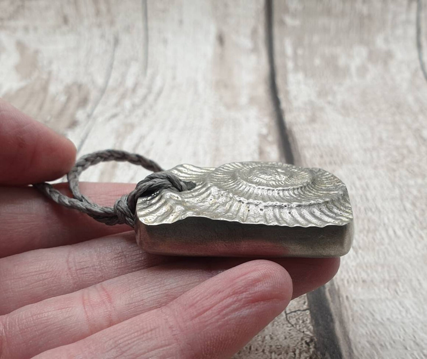 Solid pewter, Whitby ammonite casted pendant.