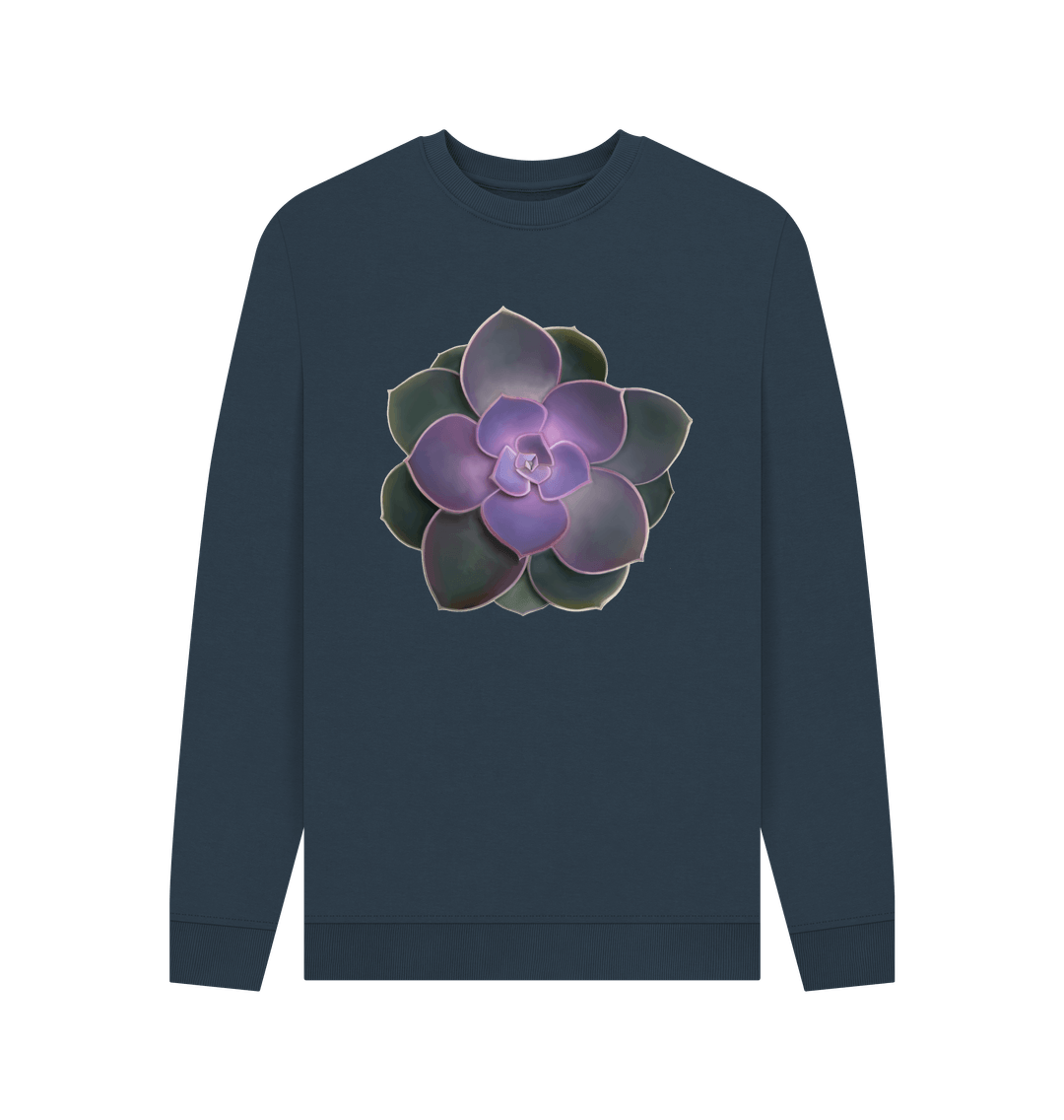 Navy Blue Purple to green ombr\u00e9 succulent unisex sweatshirt.
