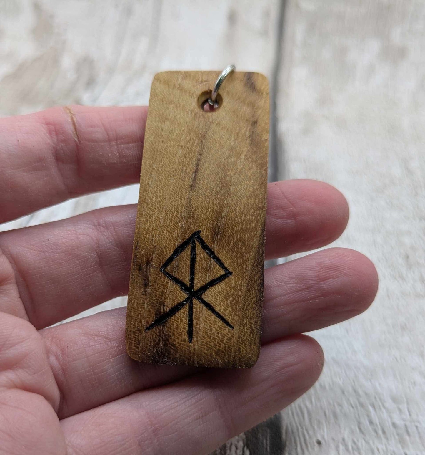 Laburnum wood protection bind rune keyring.