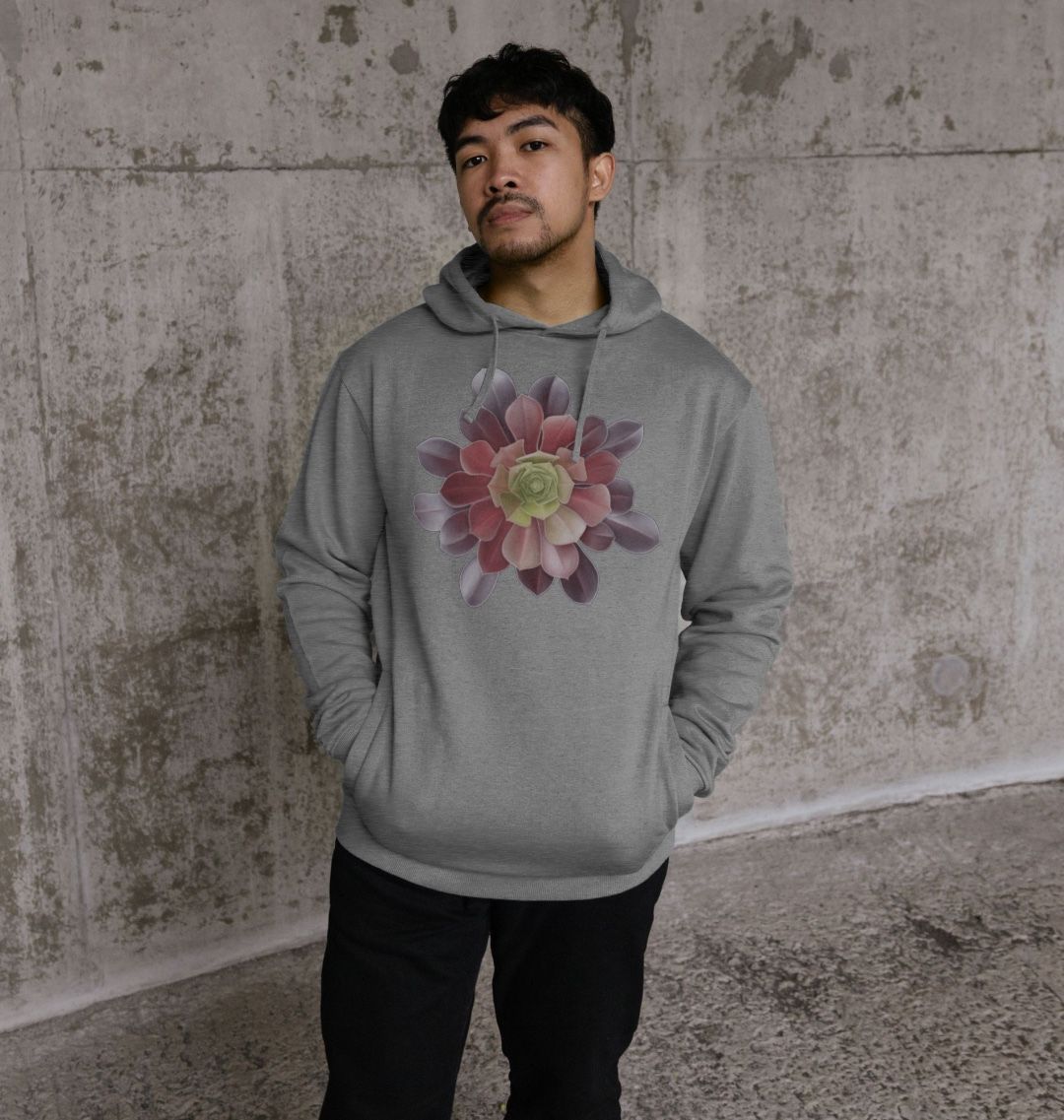 Unisex green to purple ombré succulent hoodie.