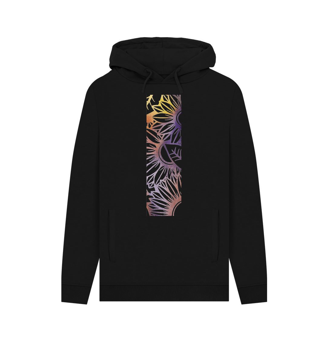 Black Unisex spray painted sunflower hoodie.