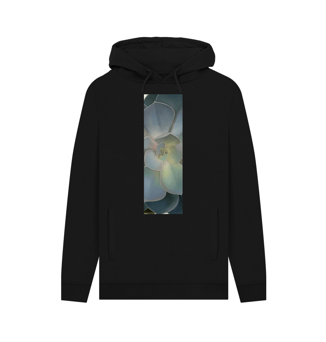 Black Unisex green ombr\u00e9 succulent banner hoodie.