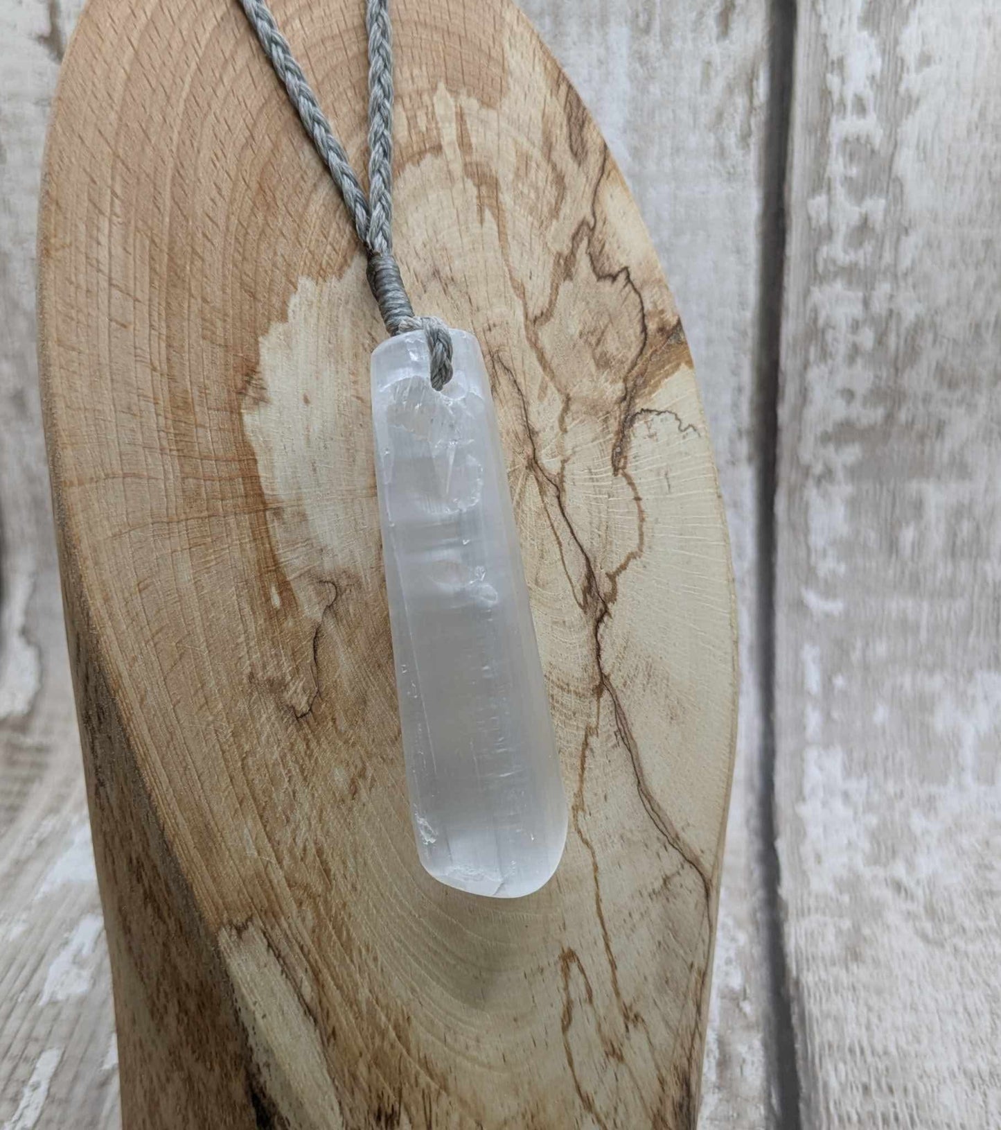 Selenite satin spar roimata pendant.