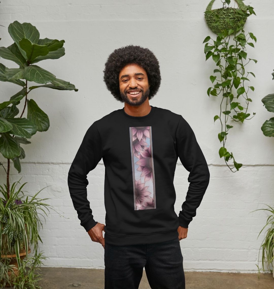 Unisex stripe of pink flowers sweatshirt.