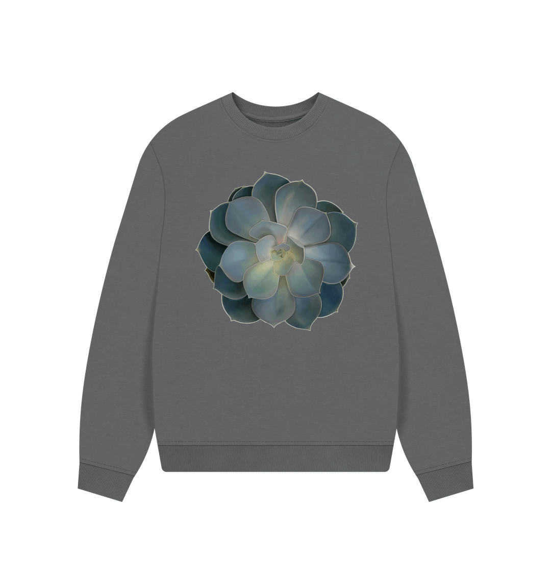 Slate Grey Green ombr\u00e9 succulent women's oversized sweatshirt.