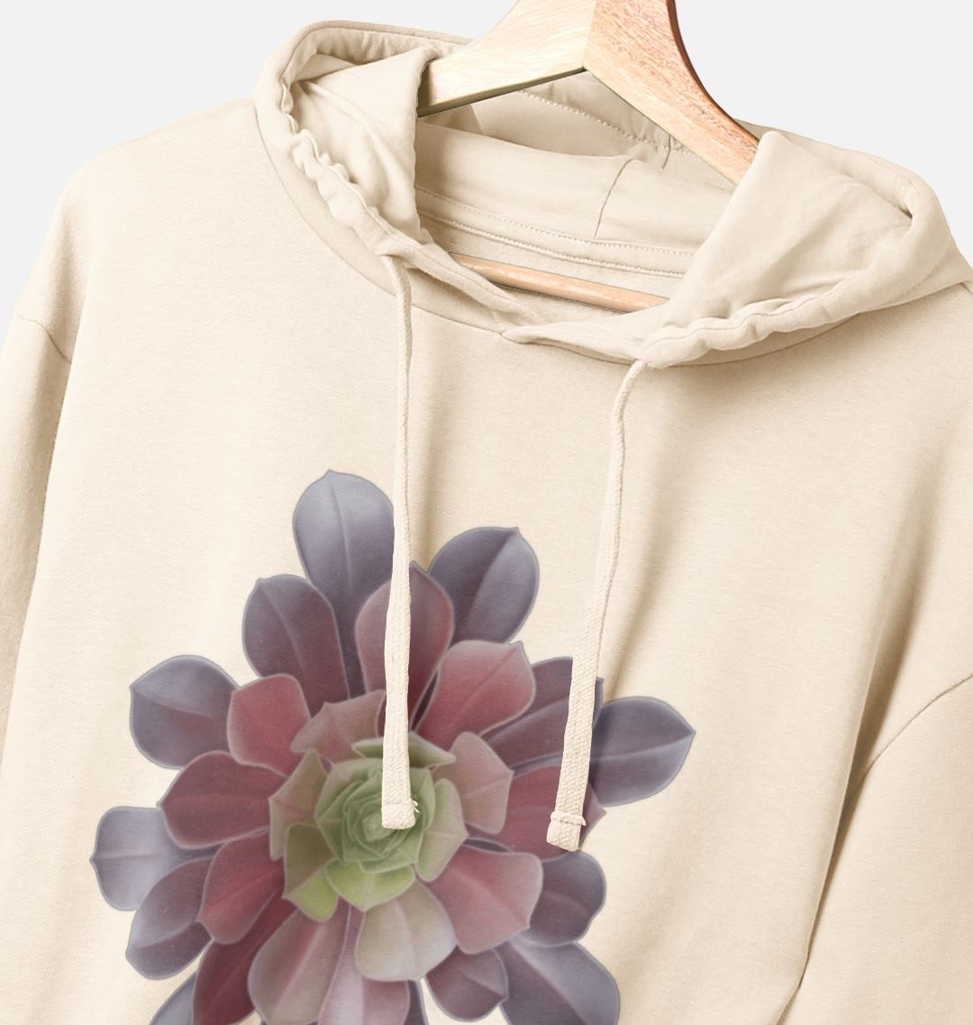 Unisex green to purple ombré succulent hoodie.