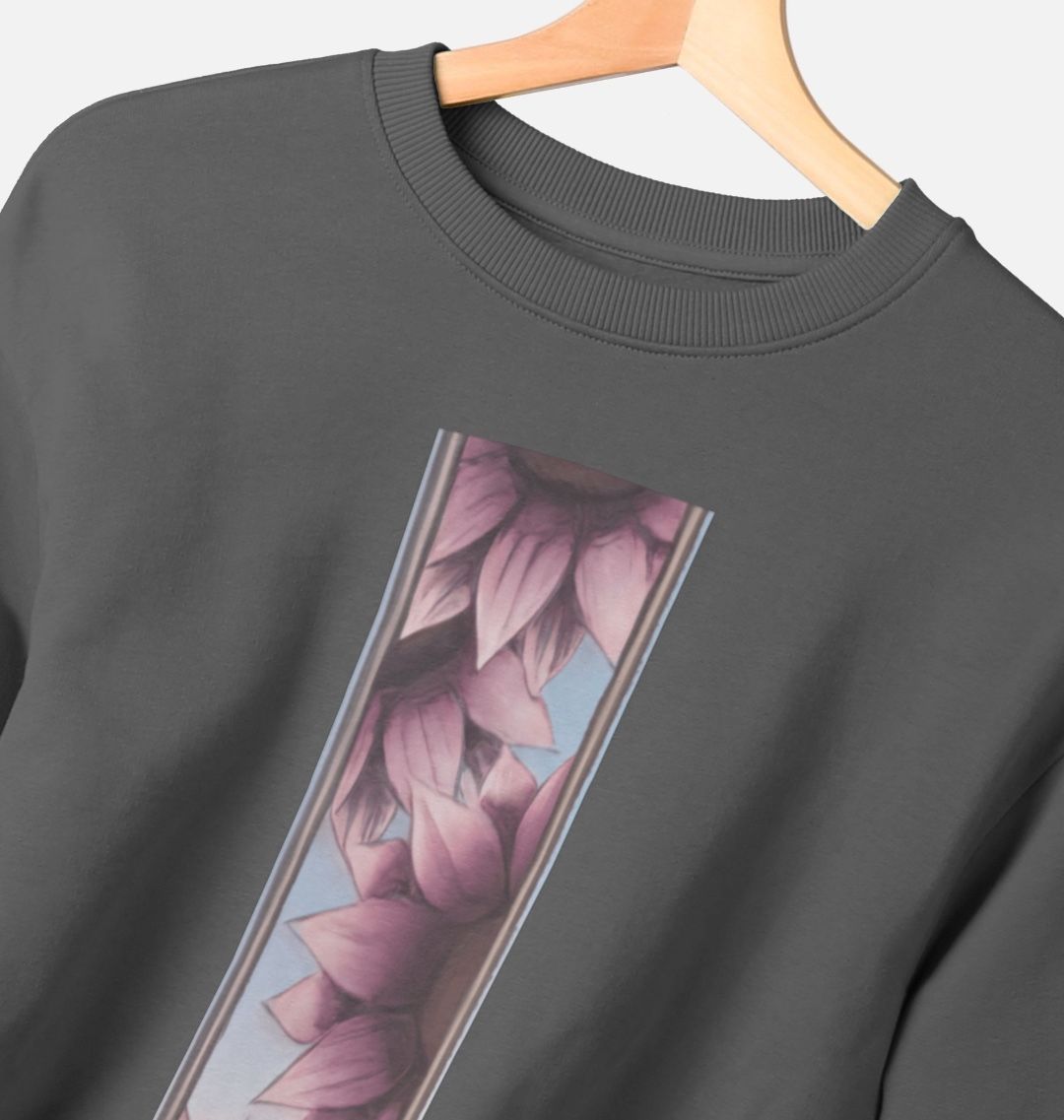 Stripe of pink sunflowers women’s oversized sweatshirt.