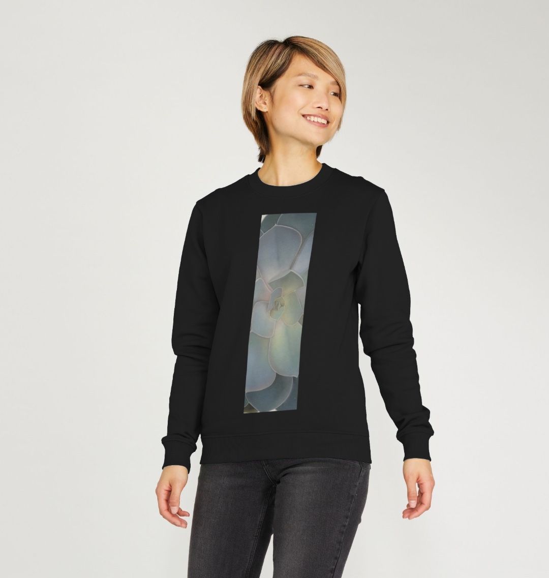 Women’s green ombré succulent banner sweater.