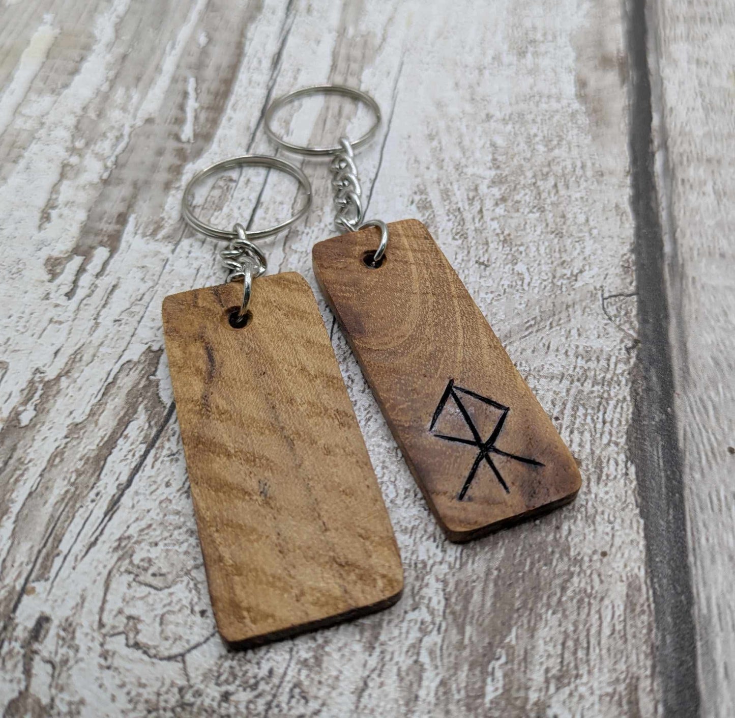 Laburnum wood protection bind rune keyring.
