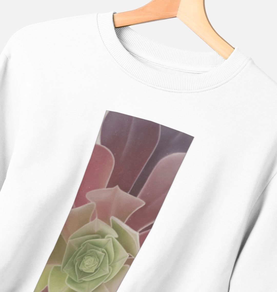 Woman’s green to purple ombré succulent banner sweater.