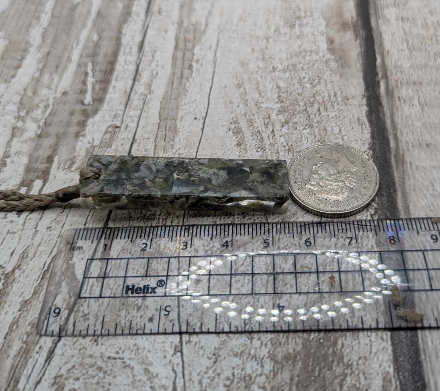 New Zealand mixed Pounamu chips pendant in UV resin.