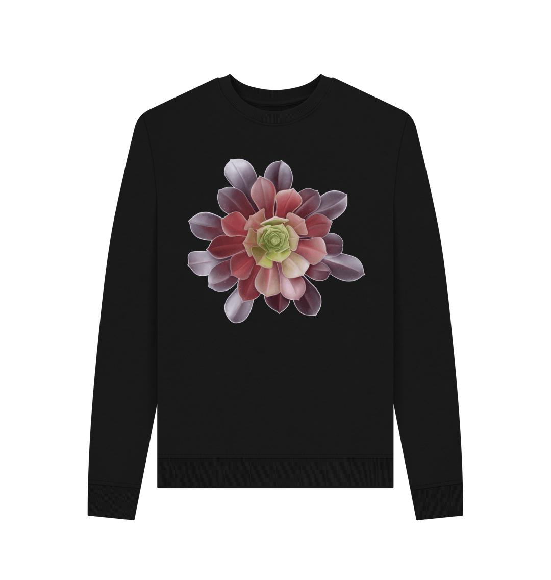 Black Women\u2019s green to red ombr\u00e9 succulent crewneck sweatshirt.
