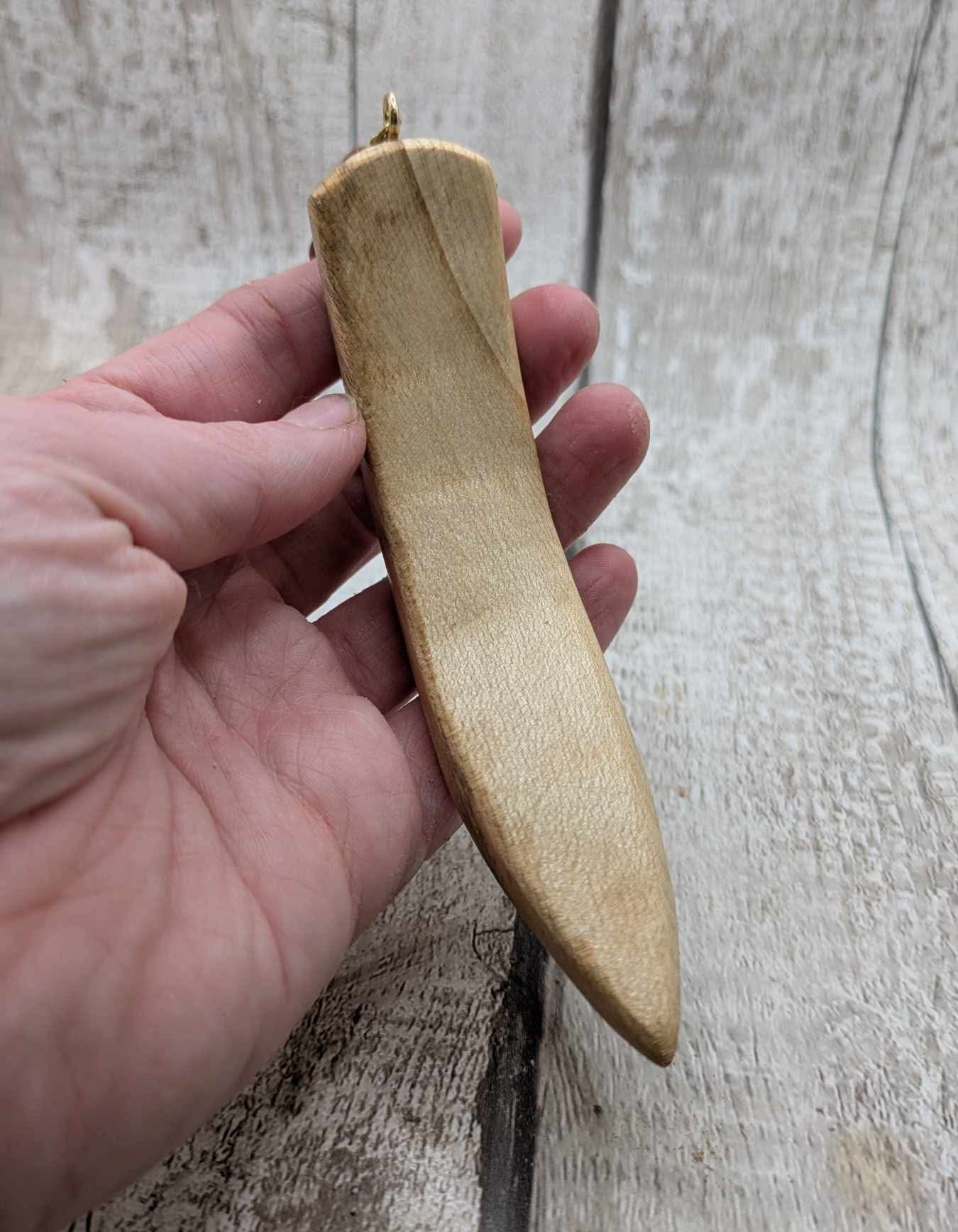 Ash wood curved hair stick with goldstone beaded charm.