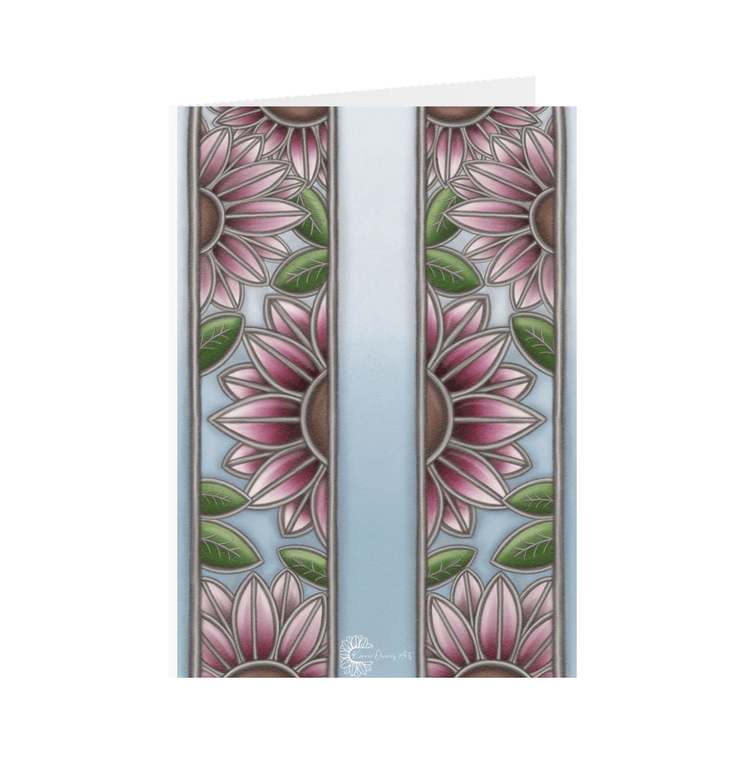 White Stained glass sunflowers greetings cards.