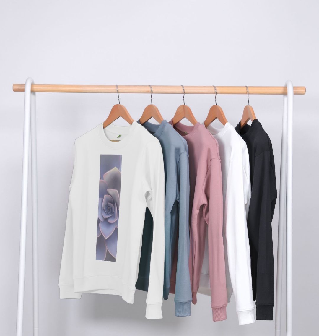 Women’s pastel purple ombré succulent banner sweater.