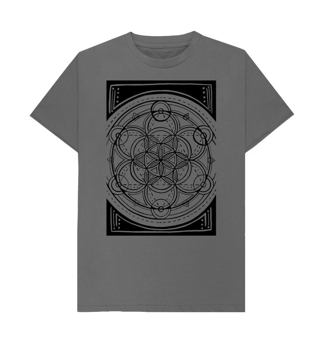 Slate Grey Unisex Geometric flower of life T-shirt.
