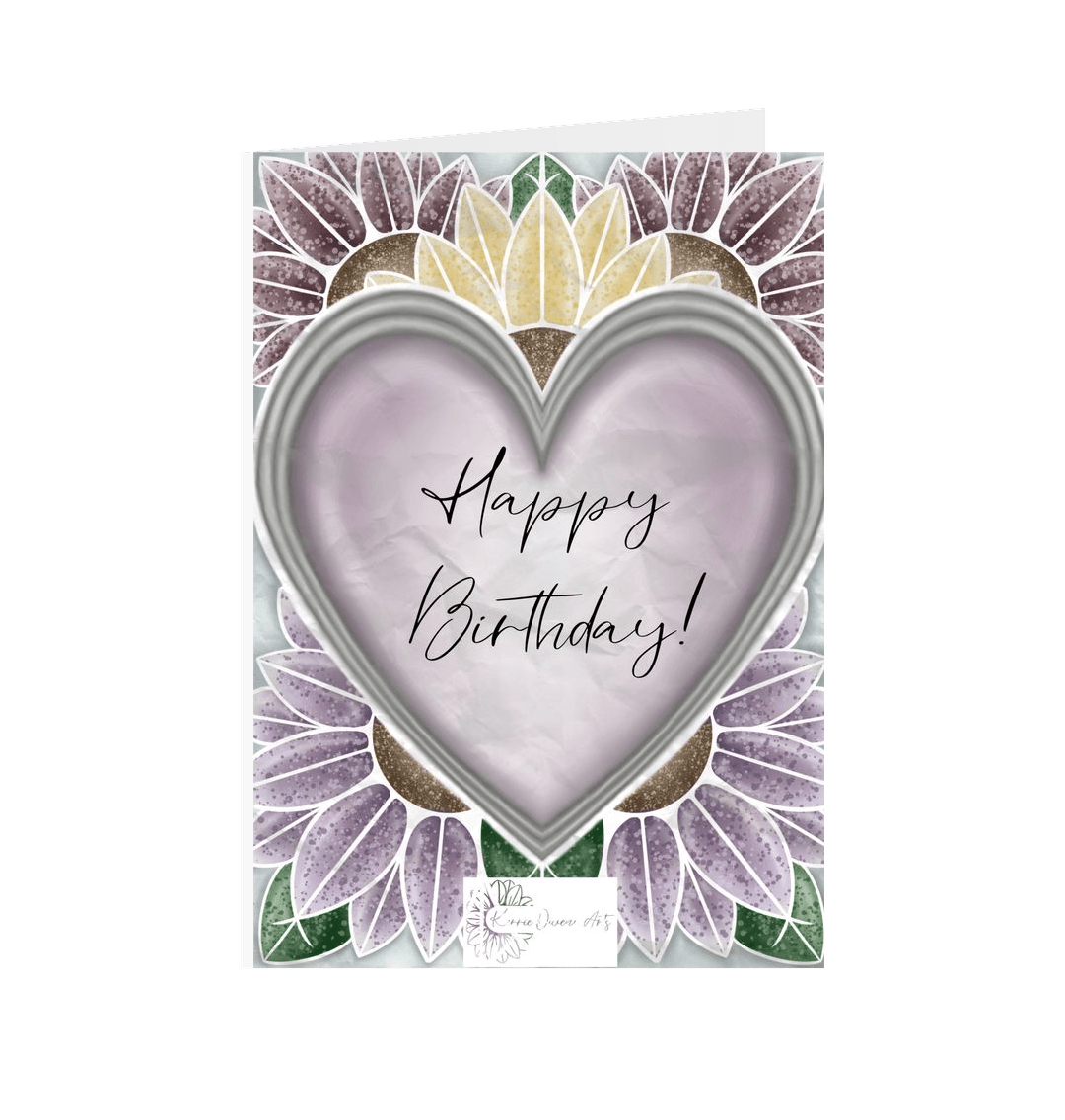 White Paint splattered heart birthday greetings card.