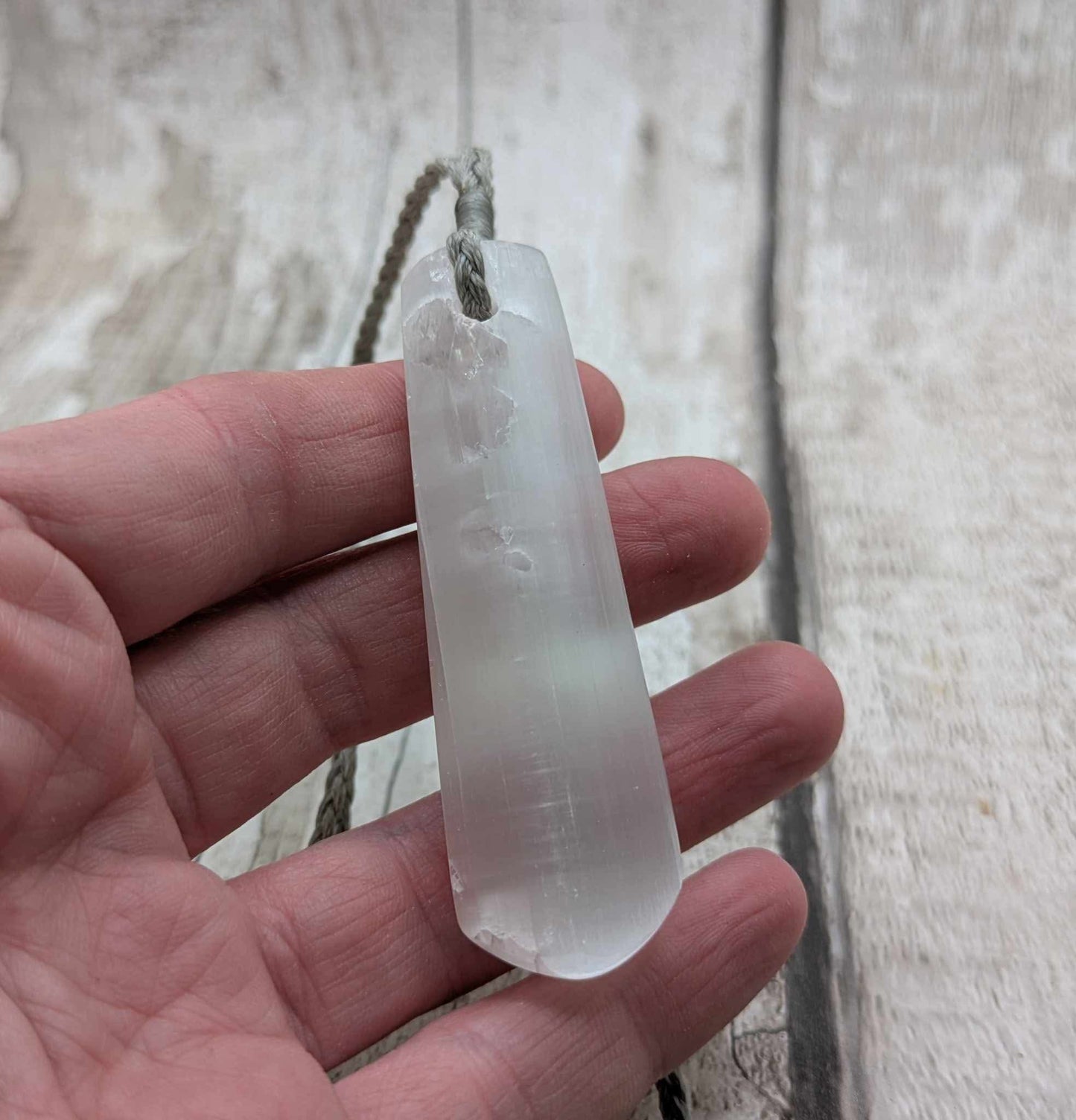 Selenite satin spar roimata pendant.