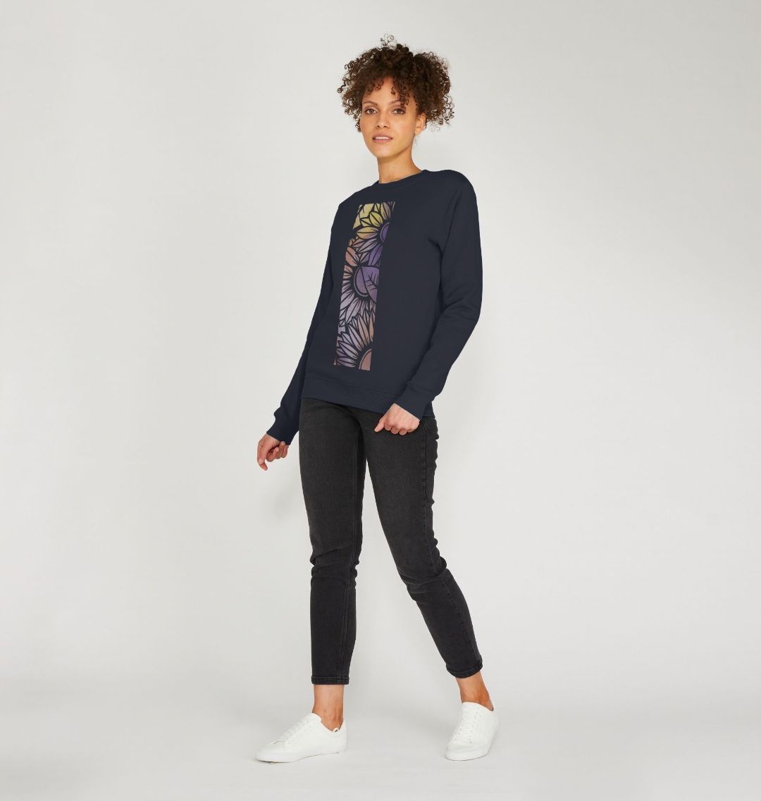 Women’s rainbow spray painted sunflower sweatshirt.
