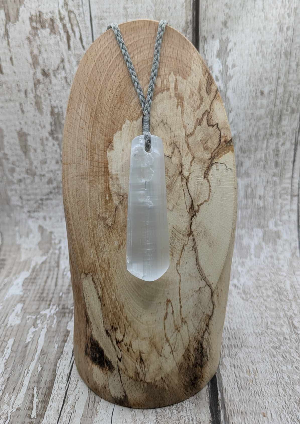 Selenite satin spar roimata pendant.
