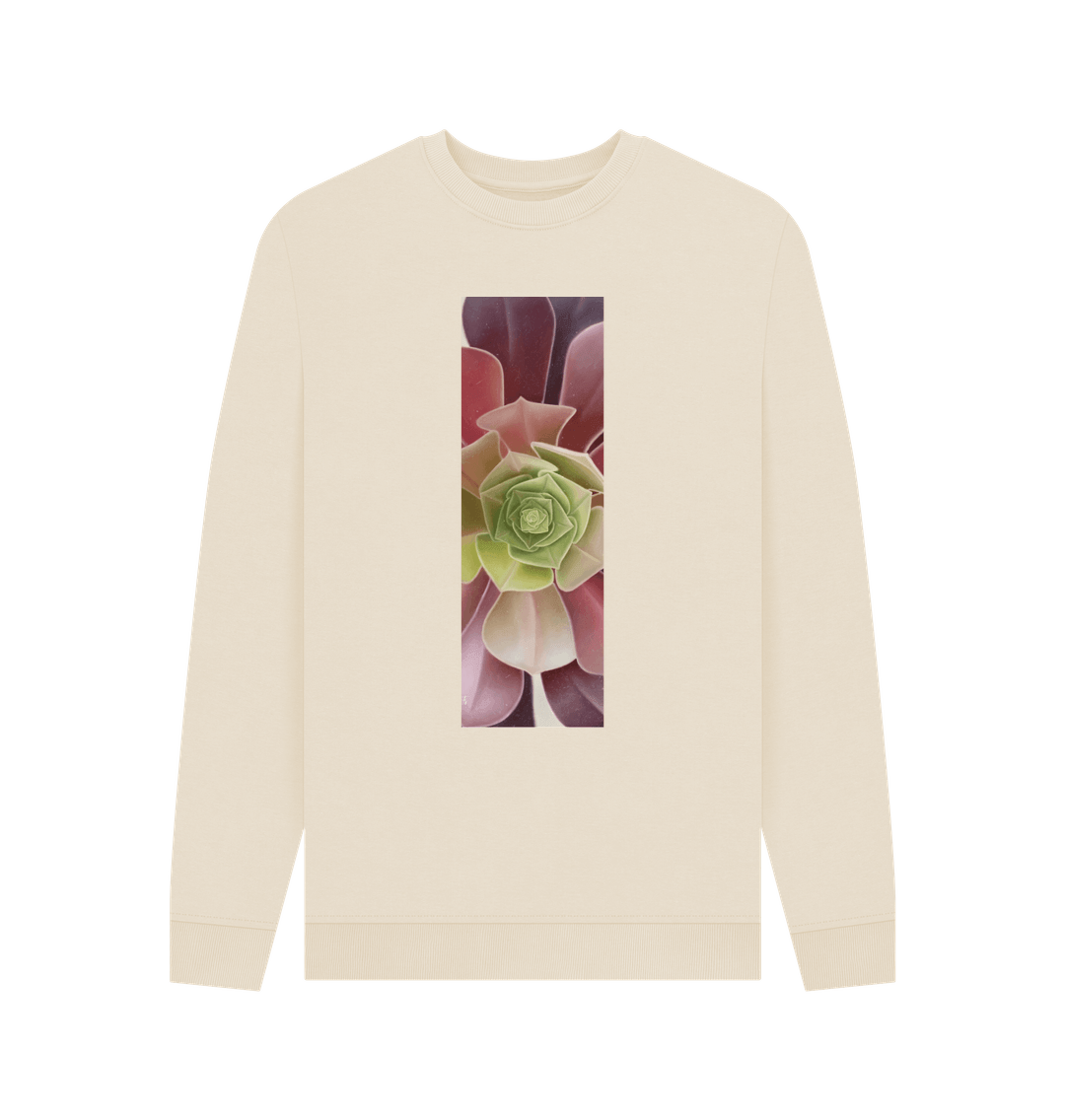 Oat Men\u2019s green to purple succulent banner sweater.