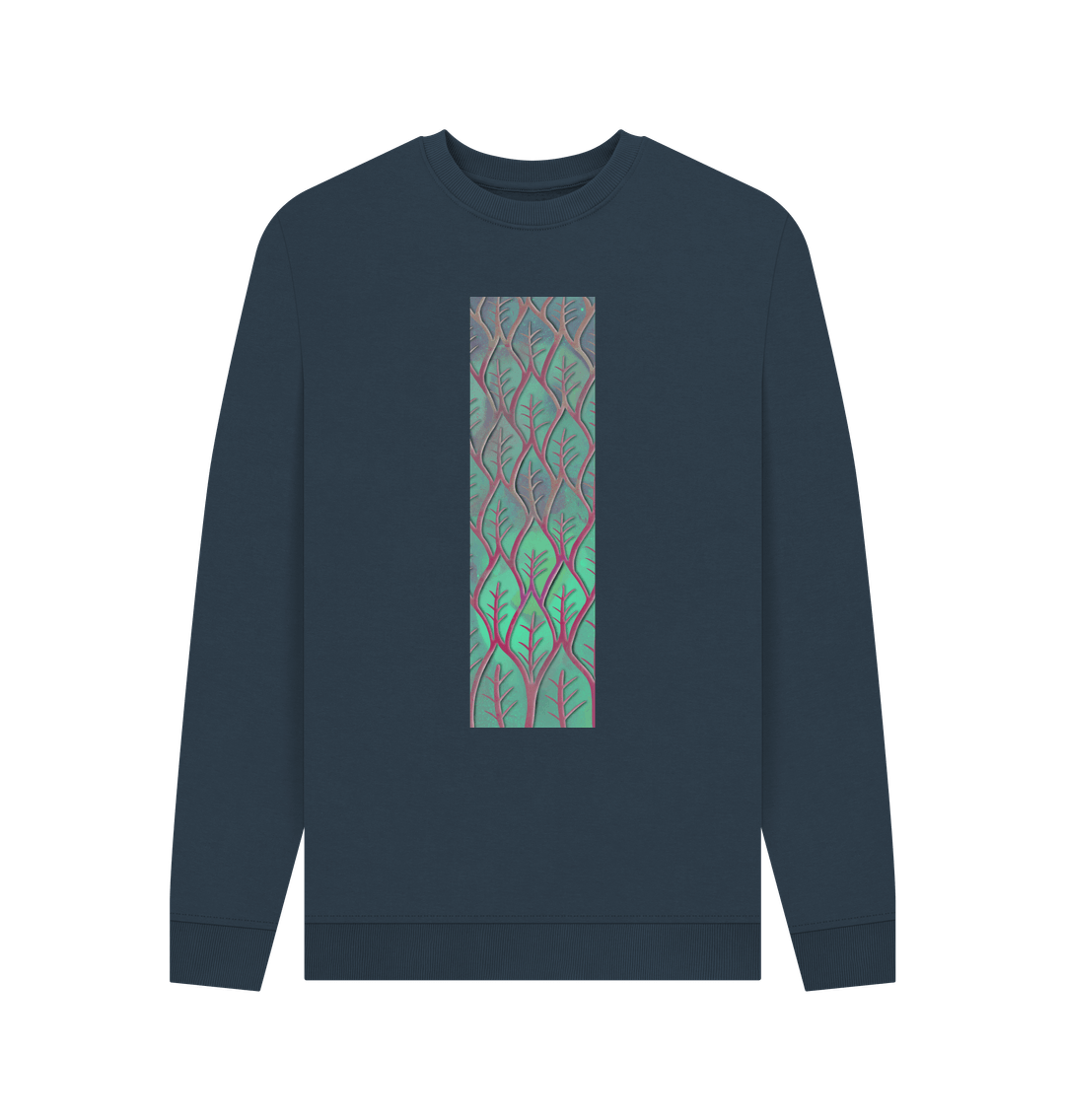 Navy Blue Men\u2019s Cosmic leaves sweatshirts.