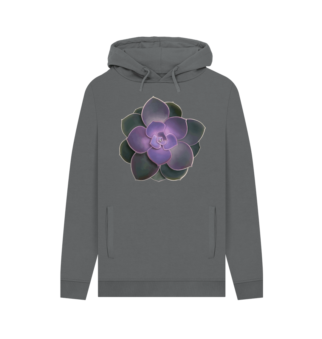 Slate Grey Unisex purple to green ombr\u00e9 succulent hoodie.