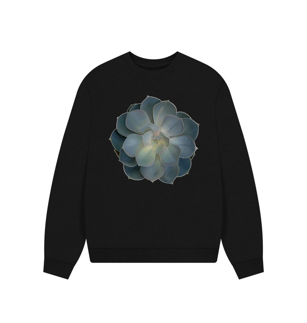 Black Green ombr\u00e9 succulent women's oversized sweatshirt.