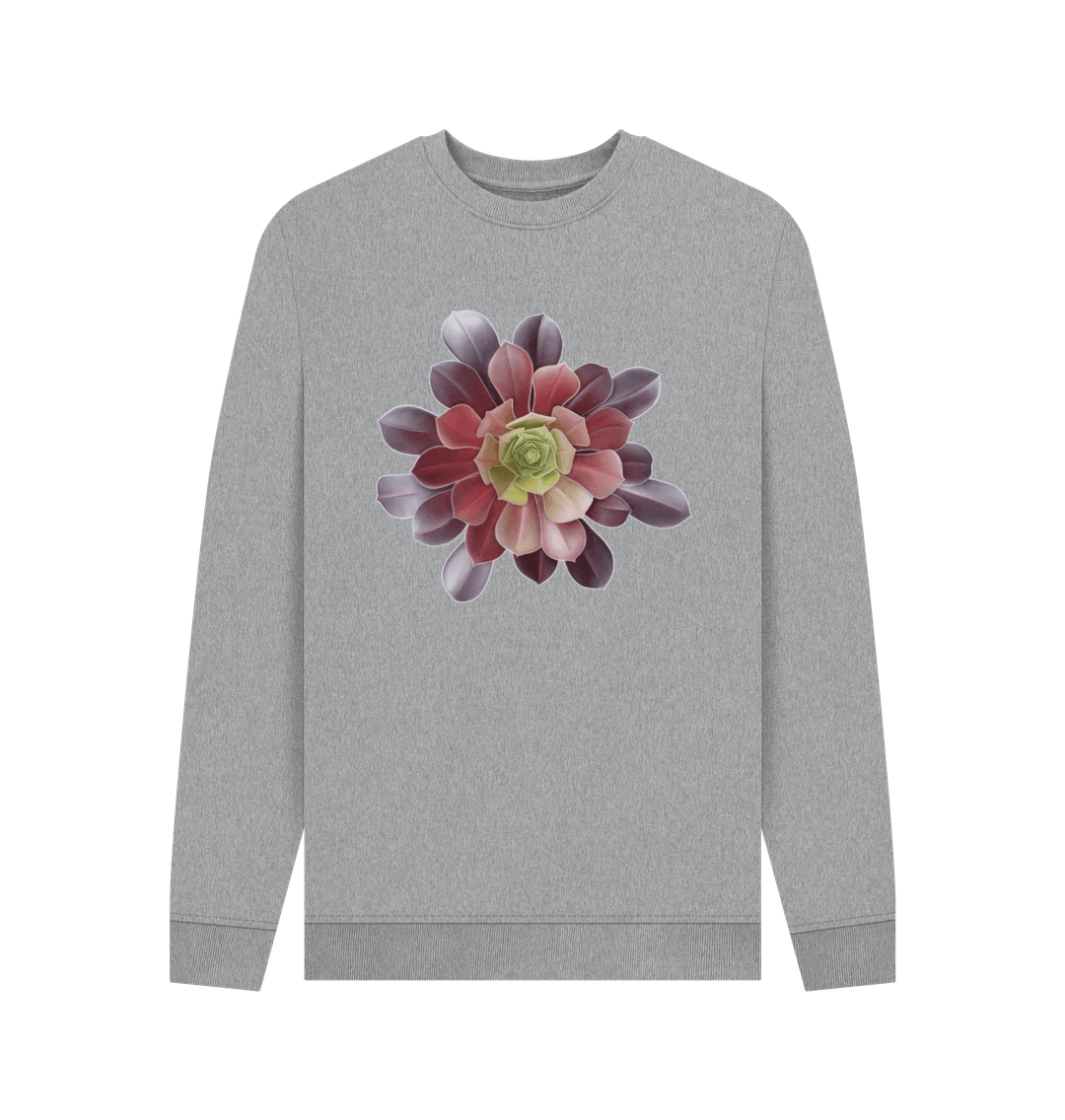 Light Heather Men\u2019s Green to red ombr\u00e9 succulent sweatshirt.