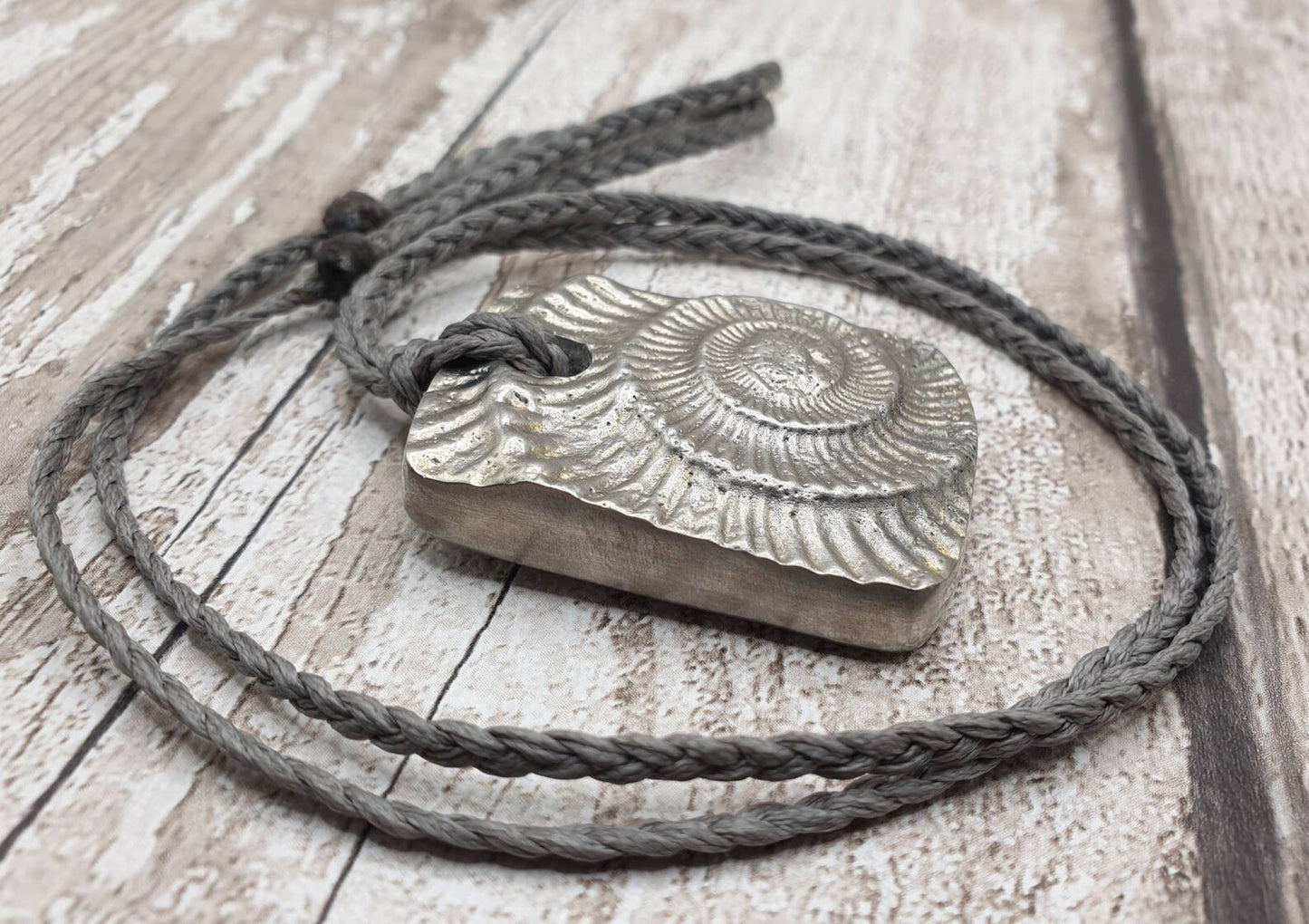 Solid pewter, Whitby ammonite casted pendant.